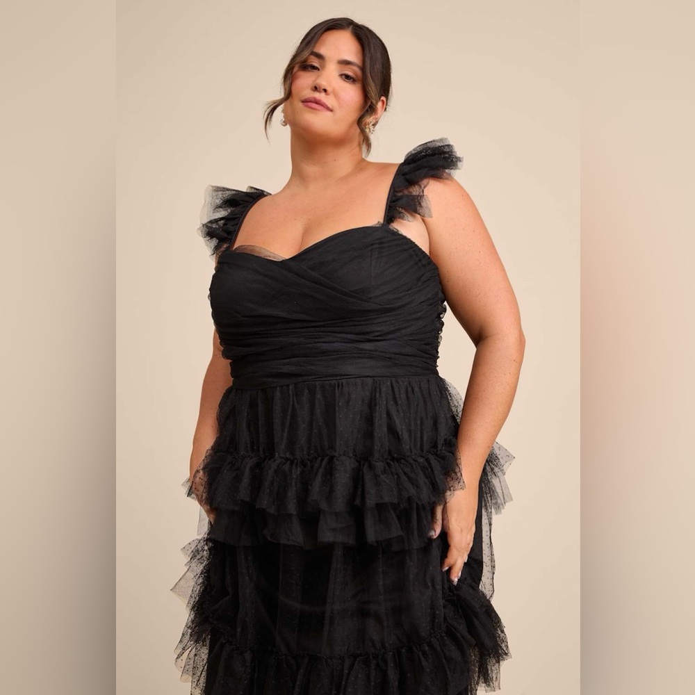Lulu's Pure Radiance Black Mesh Swiss Dot Tiered Maxi Dress - Picture 2 of 8